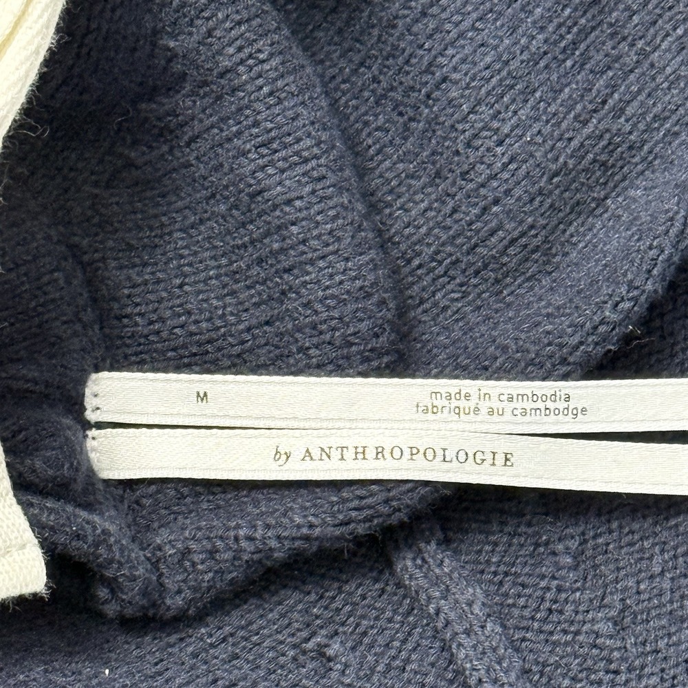 Anthropologie Navy Tie Neck Knit Sweater Top Blouson Sleeve M - Picture 3 of 7